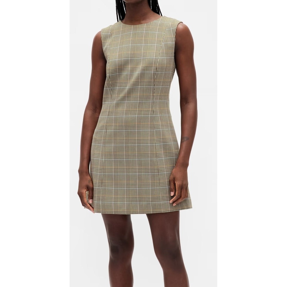 GAP‎ Women's Sleeveless High Neck Plaid Mini Shift Dress - Beige - Size XL Tall